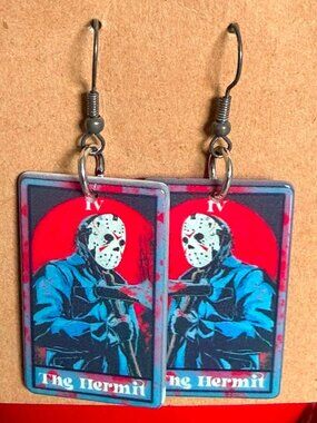 Jason Voorhees Tarot Card Dangle Earrings Horror Friday the 13th Handmade
